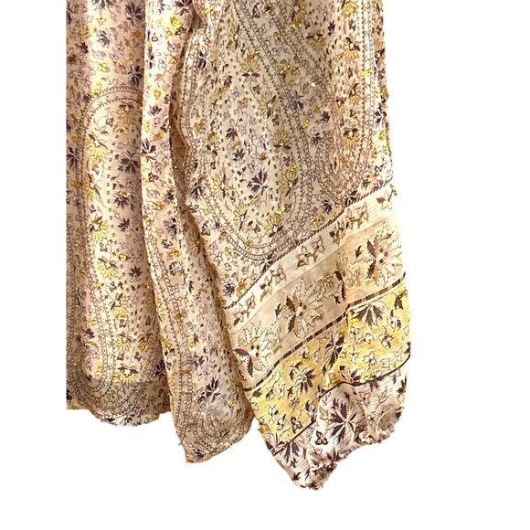 Ann Taylor Women's Microfloral Gold Print Long Sleeve Blouse XL Smocked Neck - Picture 6 of 7